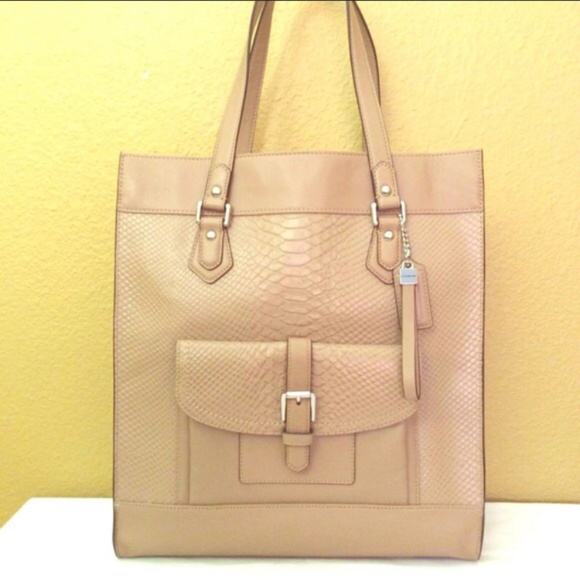 NEW Coach Charlie Embossed Python Leather Tote - Picture 1 of 3